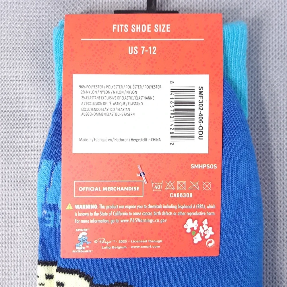 One‎ Pair The Smurfs Unisex One Size Shoe Size 7-12 Novelty Socks Fun Cartoon